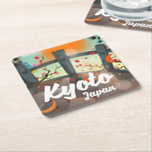Porta-copo De Papel Quadrado Cartaz de viagem para Quioto Japão
