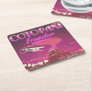 Porta-copo De Papel Quadrado Cartaz de viagem por CORREIO AÉREO Cotopaxi, Equad