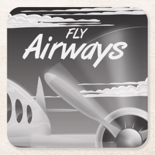 Porta-copo De Papel Quadrado Cartaz de viagem vintage da Fly Airways.