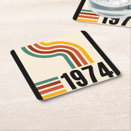 Porta-copo De Papel Quadrado Cartaz Retro Vintage 1974 Aniversário de 50 anos
