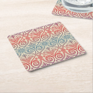 Porta-copo De Papel Quadrado Carteira Vintage Damask - vermelho violeta azul