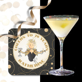 Porta-copo De Papel Quadrado Cartoon 70 Birthday Fabuloso Negro Dourado