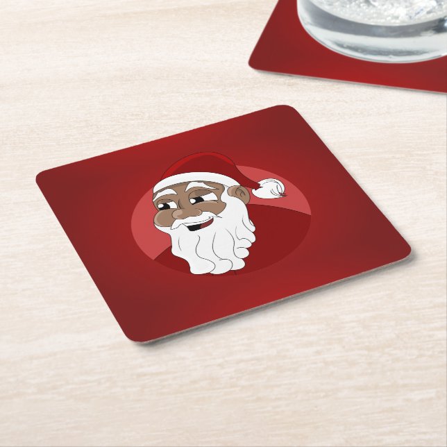 Porta-copo De Papel Quadrado Cartoon Black Santa Claus (Inclinado)