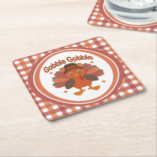Porta-copo De Papel Quadrado Cartoon de Ação de Graças da Turquia - "Gobble Gob