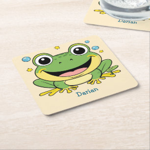 Porta-copo De Papel Quadrado Cartoon de animais selvagens do Sapo Verde engraça