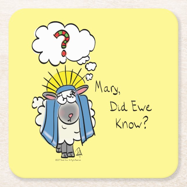 Porta-copo De Papel Quadrado Cartoon de Ovelha Engraçado de Natal Cristão (Frente)