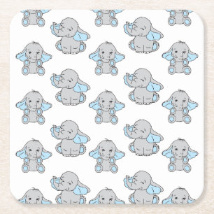 Porta-copo De Papel Quadrado Cartoon Elefante de Padrão Desenhado à Mão Azul