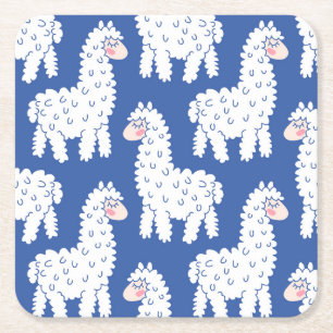 Porta-copo De Papel Quadrado Cartoon lama alpaca, padrão de colheita