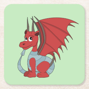 Porta-copo De Papel Quadrado Cartoon Red Dragon