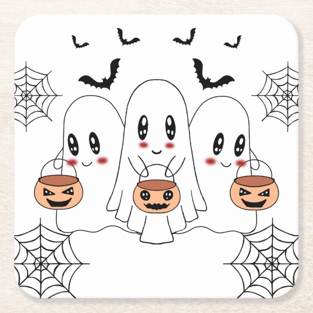 Porta-copo De Papel Quadrado Cartoon Spooky Cute Kawaii Festa de Halloween Fant (Frente)