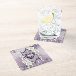 Porta-copo De Papel Quadrado Cartucho com rosas brancas e cardíacas