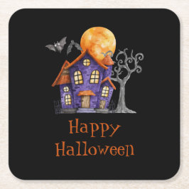 Porta-copo De Papel Quadrado Casa Assombrada Personalizada Feliz Dia das Bruxas