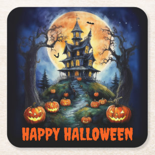 Porta-copo De Papel Quadrado Casa de Halloween Assombrada com o Partido Pumpkin