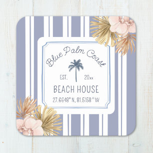 Porta-copo De Papel Quadrado Casa de Praia Listras Azuis Costeira Boho Fazenda