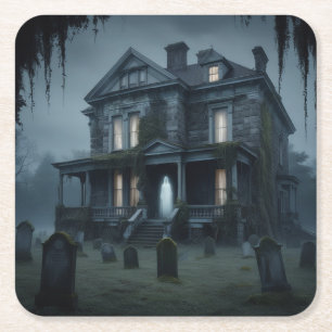Porta-copo De Papel Quadrado Casa Spooky com Porta copos Fantasma