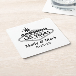 Porta-copo De Papel Quadrado Casado em Las Vegas personalizou o favor do