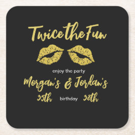 Porta-copo De Papel Quadrado Casais Elegante Aniversário do Kisses Dourado Negr