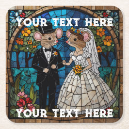 Porta-copo De Papel Quadrado Casal De Casamento De Rato Mosaico, Efeito De Vidr