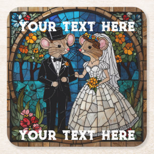 Porta-copo De Papel Quadrado Casal De Casamento De Rato Mosaico, Efeito De Vidr