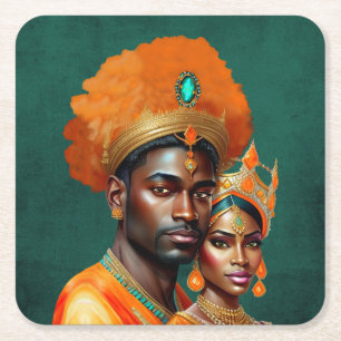 Porta-copo De Papel Quadrado Casal Real Rei Rainha Laranja Dourado Azul Turques