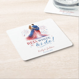 Porta-copo De Papel Quadrado Casamento Americano Vermelho Branco e Eu Faço