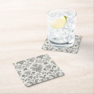 Porta-copo De Papel Quadrado Casamento Antigo Floral Branco Damasco Vitoriano