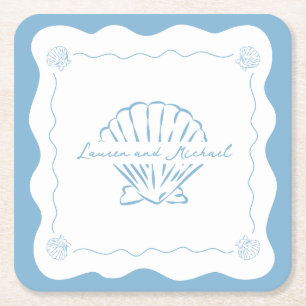 Porta-copo De Papel Quadrado Casamento Azul Dusty Mineiro Moderno e Costeiro on