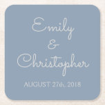 Porta-copo De Papel Quadrado Casamento Azul Dusty ou Portas copos Simples de Re<br><div class="desc">Janto de casamento ou de recepção,  e coquetéis de bebidas. O texto das portas copos simples e elegantes,  azuis e empoeiradas,  pode ser atualizado e personalizado com seu nome e data de casamento.</div>