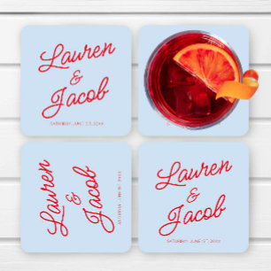 Porta-copo De Papel Quadrado Casamento Azul e Vermelho Minimalista Moderno