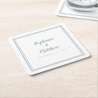 Porta-copo De Papel Quadrado Casamento Azul Empoeirado Simples Moderno Minimali