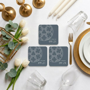 Porta-copo De Papel Quadrado Casamento Azul Orion Tracery Gótico Clássico Elega