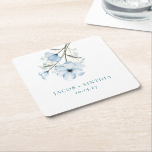 Porta-copo De Papel Quadrado Casamento Azul Poento Chic Moderno e Elegante