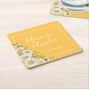 Porta-copo De Papel Quadrado Casamento bonito de Daffodil Amarelo e Disias Bran