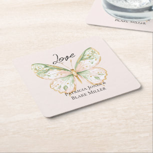 Porta-copo De Papel Quadrado Casamento Borboleta Dourada Verde Menta Rosa Cor-d