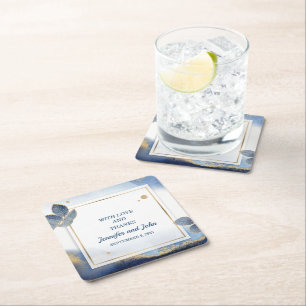 Porta-copo De Papel Quadrado Casamento Botânico de Folhas Douradas Elegantes