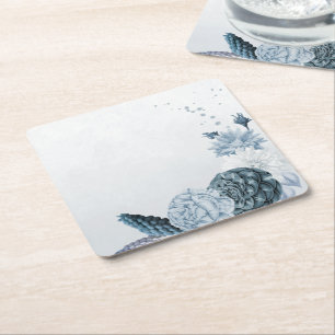Porta-copo De Papel Quadrado casamento botânico flores azul naval empoeirado
