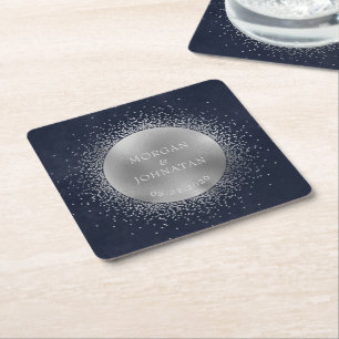 Porta-copo De Papel Quadrado Casamento Celestial Da Lua De Prata À Meia-Noite