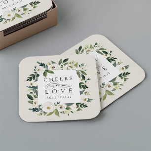 Porta-copo De Papel Quadrado Casamento "Cheers to Love" com a autoria de White