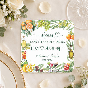 Porta-copo De Papel Quadrado Casamento Citrus Laranja Não Leve Meu Drink