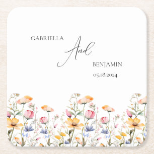 Porta-copo De Papel Quadrado Casamento Clássico de Watercolor Meadow Wildflower