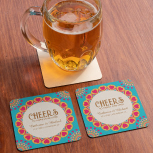 Porta-copo De Papel Quadrado Casamento Colorido de Mandala Bold & Bright