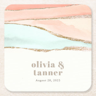 Porta-copo De Papel Quadrado Casamento com Abstrato de Aquarela Artística Coste