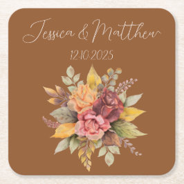 Porta-copo De Papel Quadrado Casamento com Aquarela Outonal Terracota Rústica