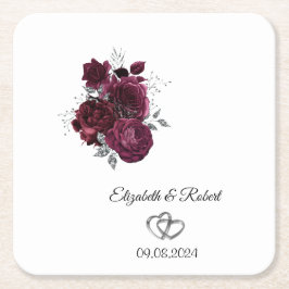 Porta-copo De Papel Quadrado Casamento com Flores Burgundy