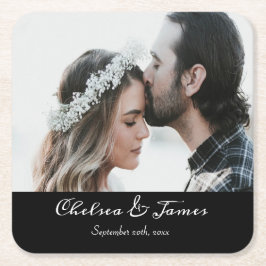 Porta-copo De Papel Quadrado Casamento com Fotografia da Caligrafia Negra Moder