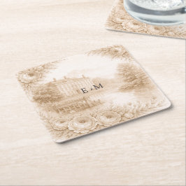 Porta-copo De Papel Quadrado Casamento com Gravura Botânica Regência