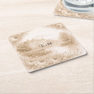 Porta-copo De Papel Quadrado Casamento com Gravura Botânica Regência