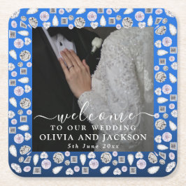 Porta-copo De Papel Quadrado Casamento com Lente de Diamante Azul de Silver Ele