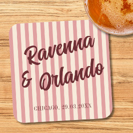 Porta-copo De Papel Quadrado Casamento com Listras Rosa Bege Borgonha Retro