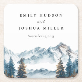 Porta-copo De Papel Quadrado Casamento com pinheiro das montanhas do inverno